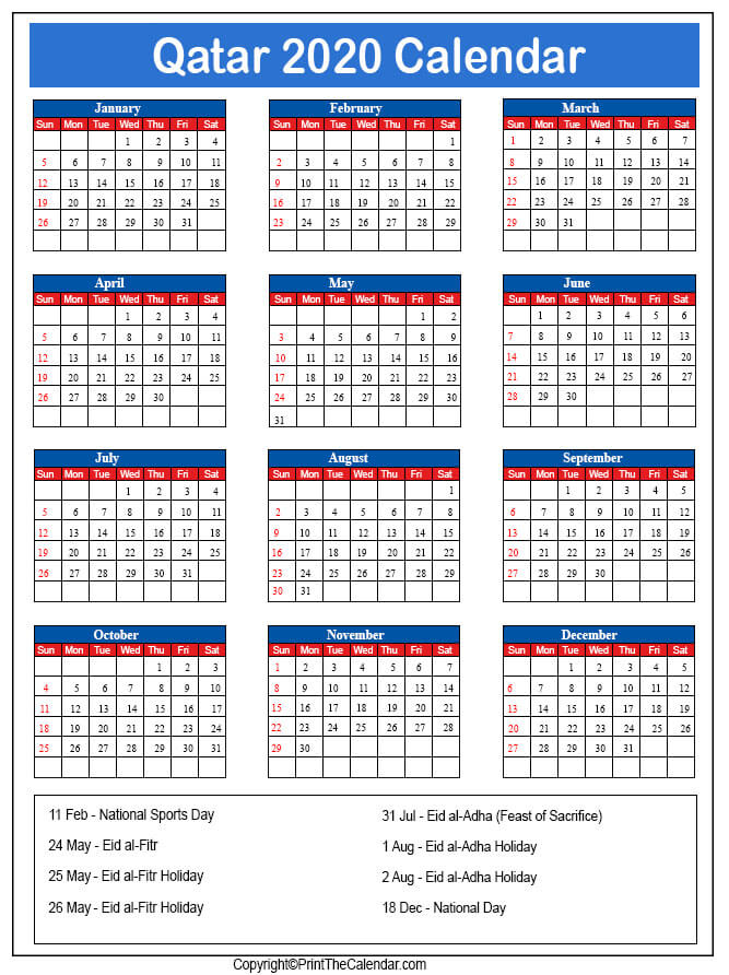 Qatar Holidays 2020 [2020 Calendar With Qatar Holidays]