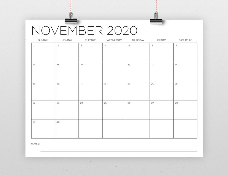 Sale 8.5 X 11 Inch 2020 Calendar Template Instant Download