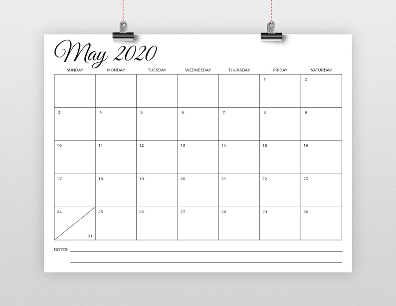 Sale 8.5 X 11 Inch 2020 Calendar Template Instant Download