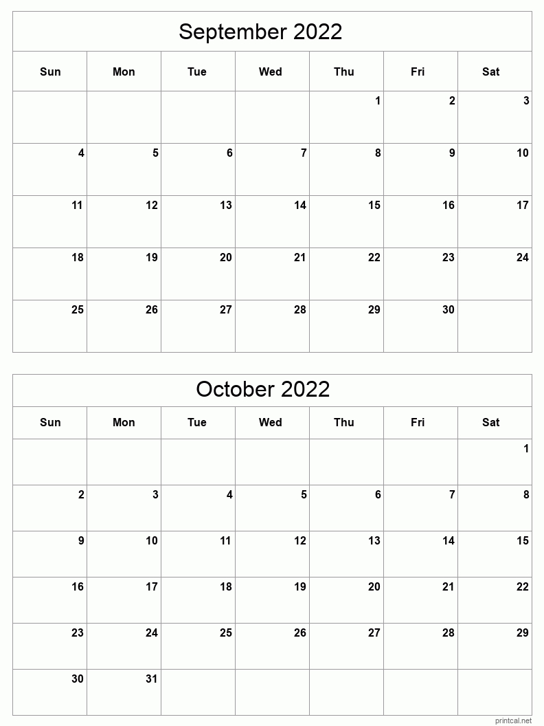 Sep-Oct 2022 Printable Calendar | Two Months Per Page