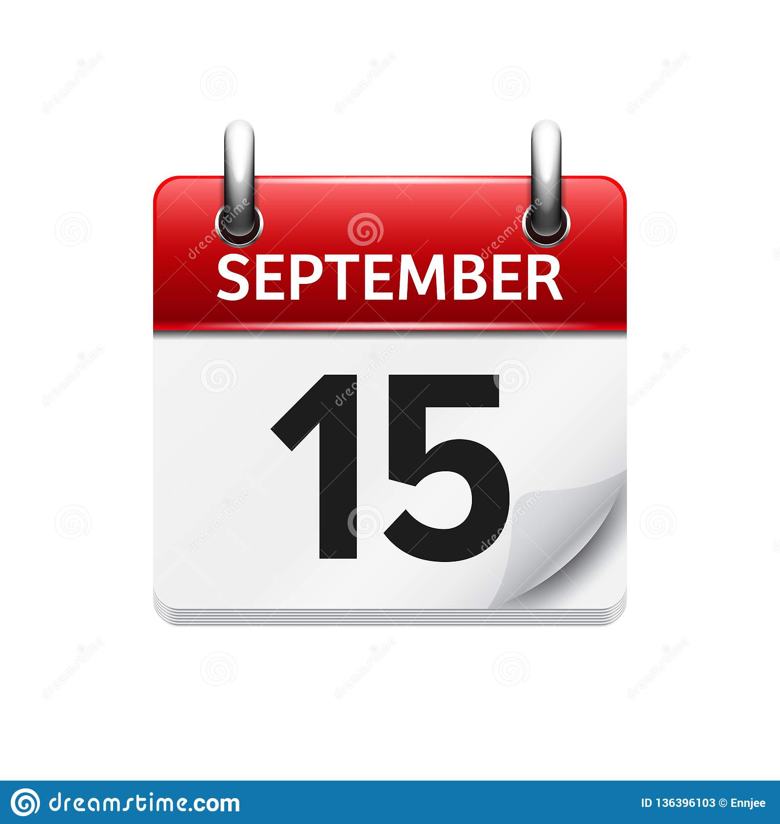 September 15. Vector Flat Daily Calendar Icon. Date And