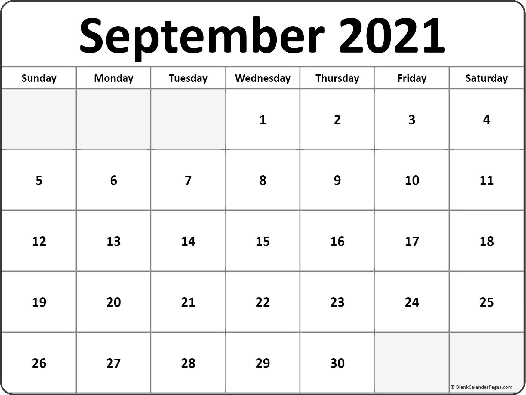 September 2021 Blank Calendar Collection.