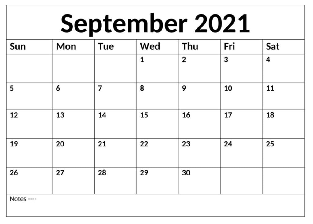 September 2021 Calendar Template With Holidays