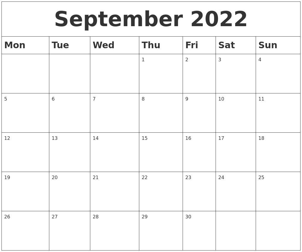 September 2022 Blank Calendar