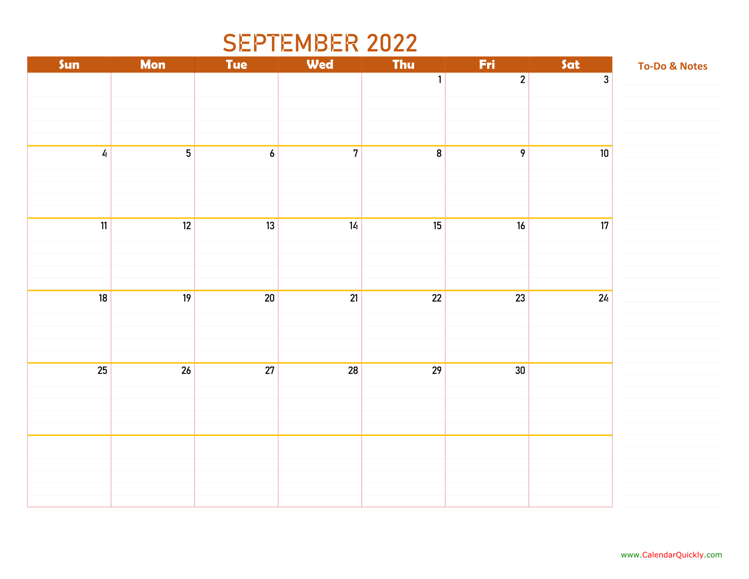 September 2022 Calendar | Calendar Quickly
