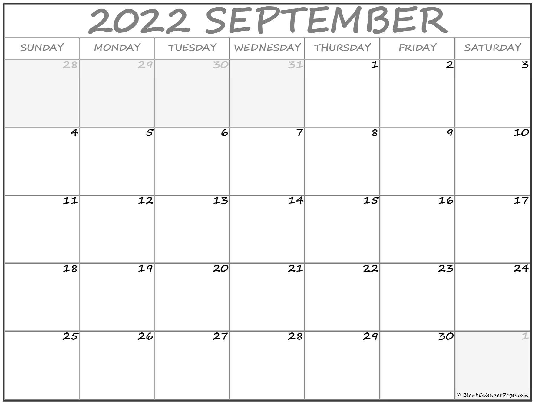 September 2022 Calendar | Free Printable Calendar Templates
