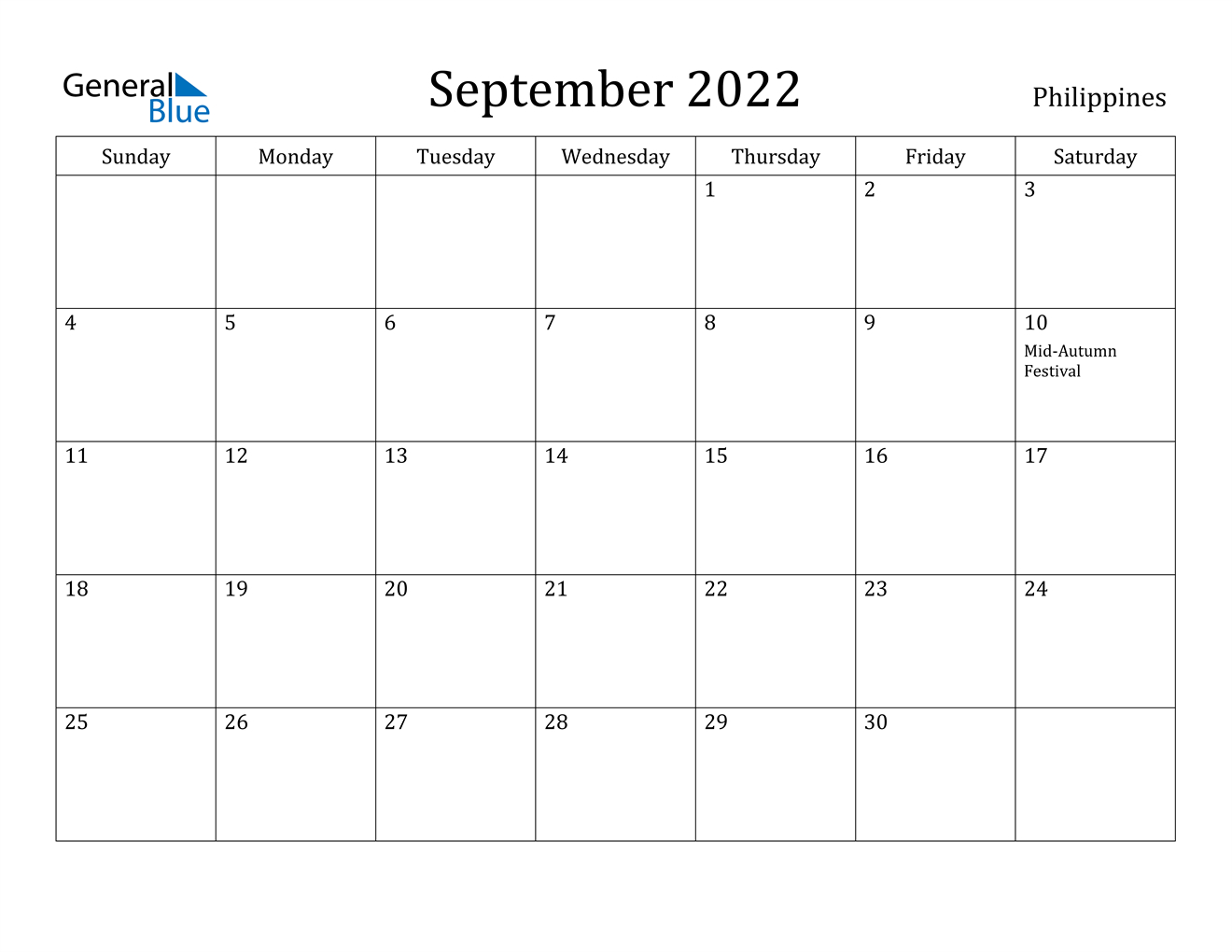 September 2022 Calendar - Philippines