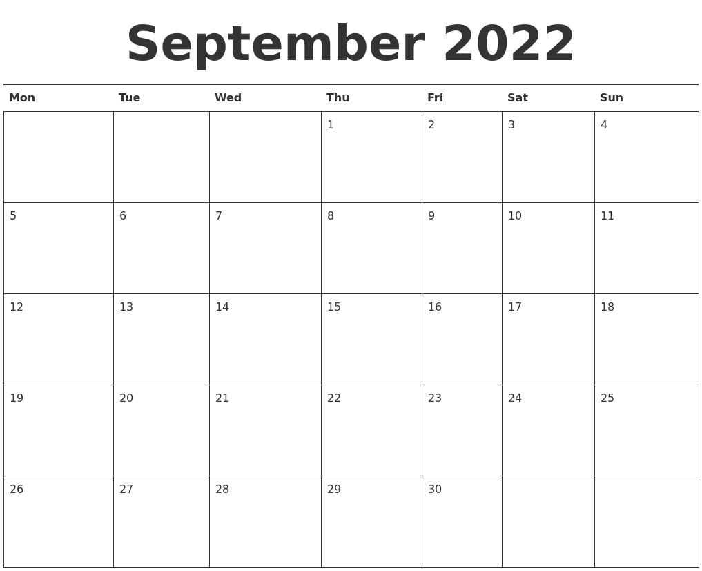 September 2022 Calendar Printable