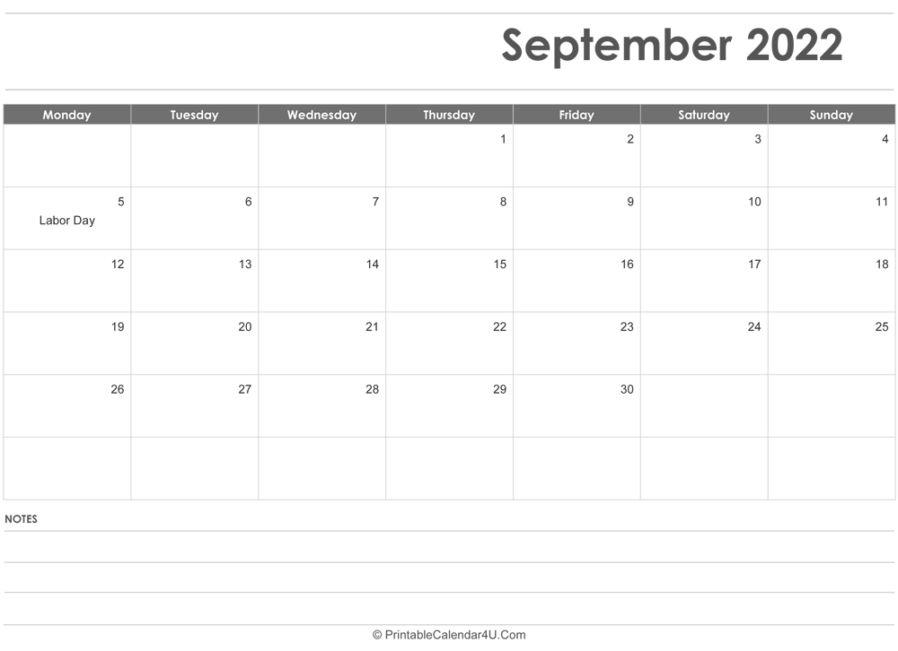September 2022 Calendar Templates