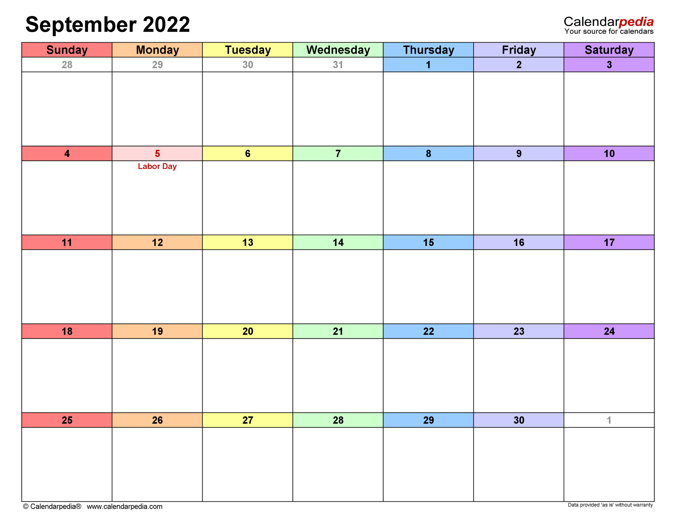 September 2022 Calendar | Templates For Word, Excel And Pdf