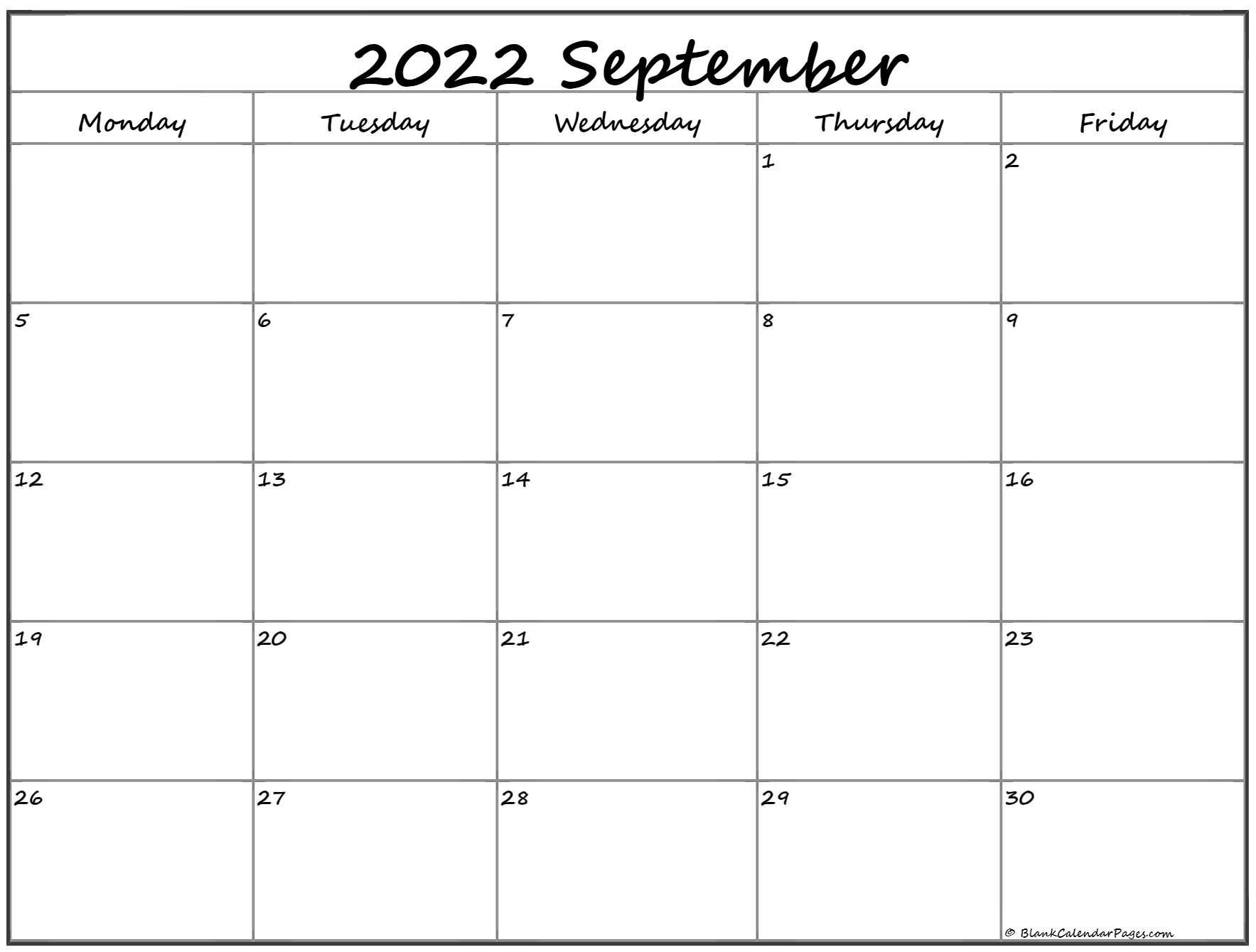 September 2022 Monday Calendar | Monday To Sunday