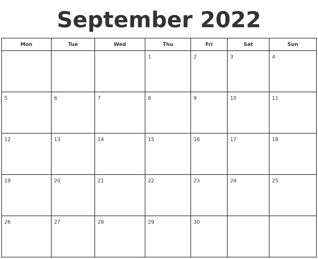 September 2022 Print A Calendar