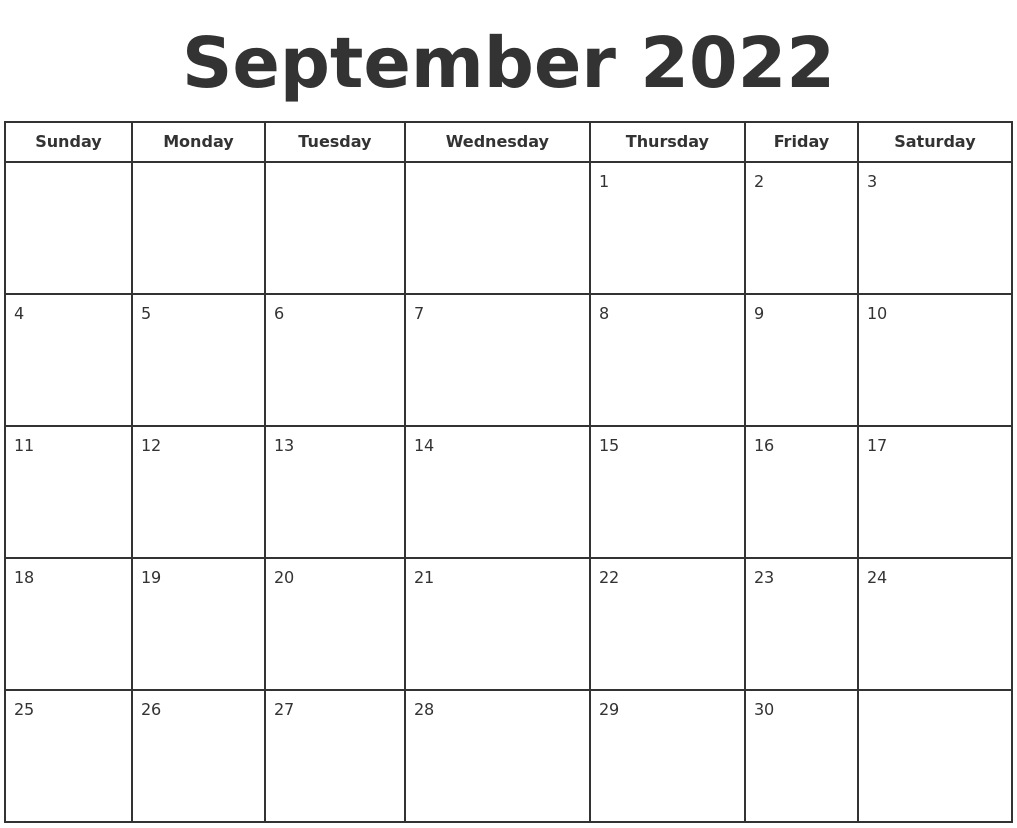 September 2022 Print A Calendar