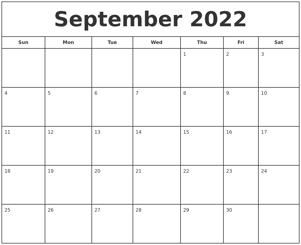 September 2022 Print Free Calendar