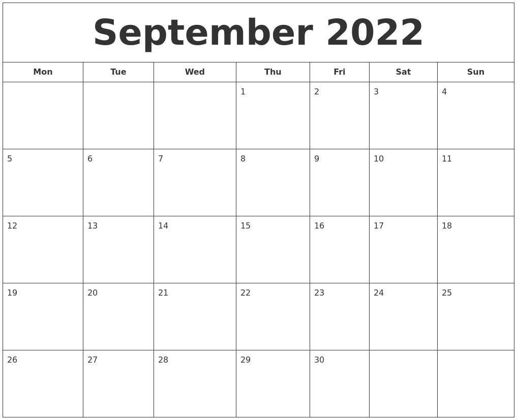 September 2022 Printable Calendar