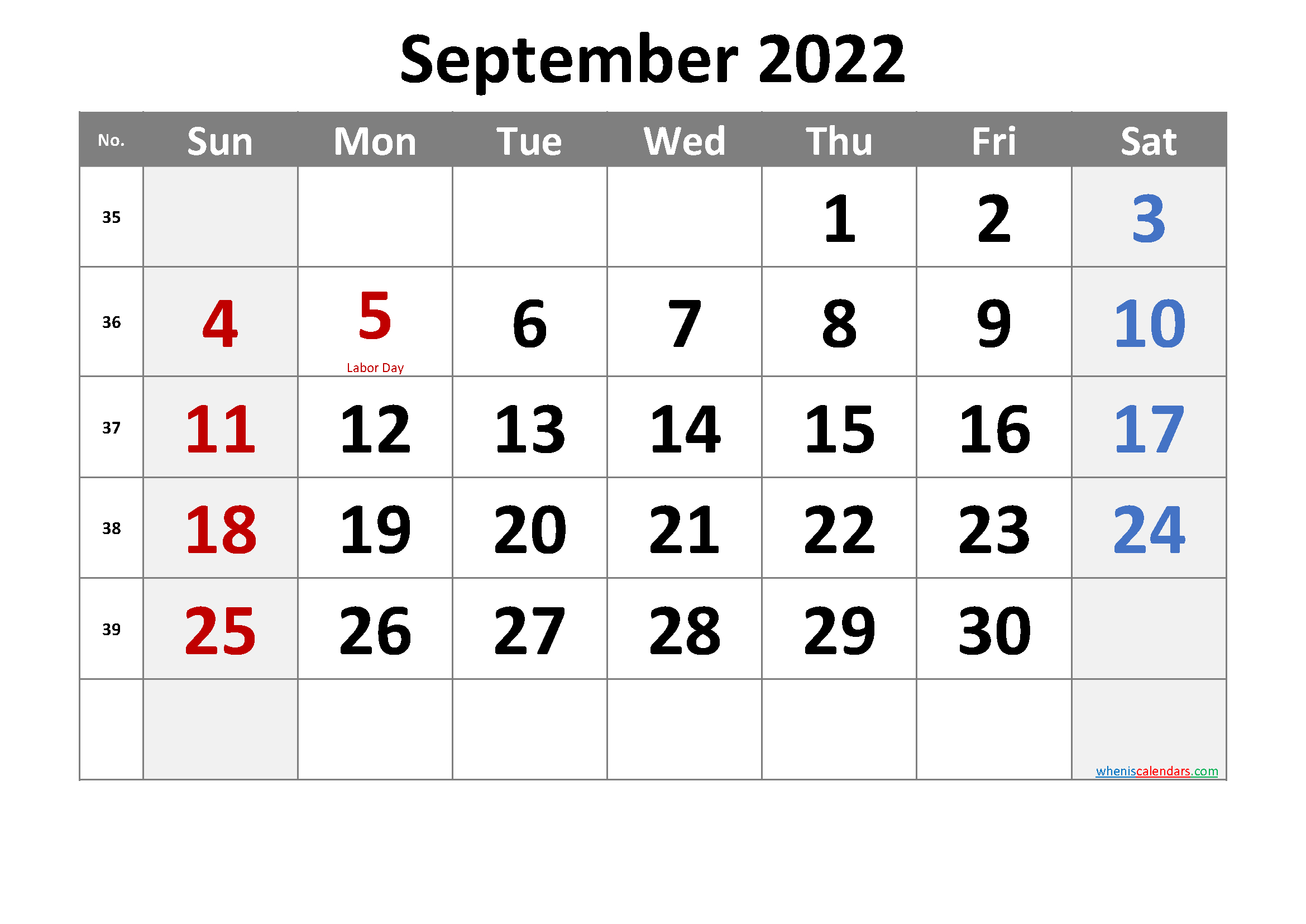 September 2022 Printable Calendar With Holidays