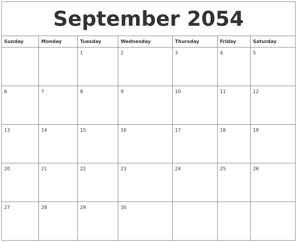 September 2054 Calendar Month