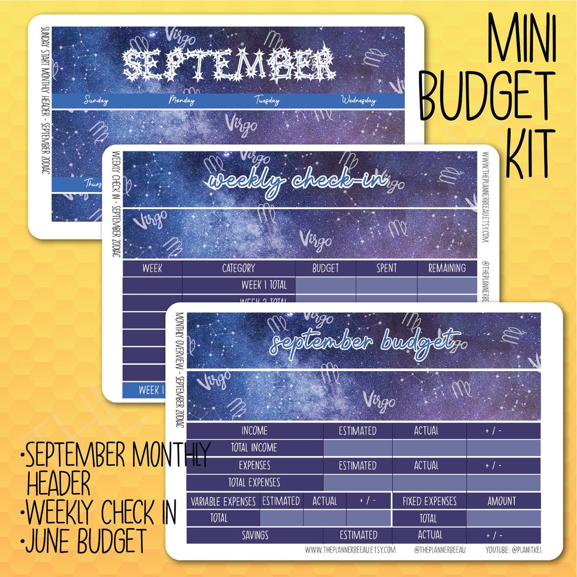 September Zodiac Virgo Mini Budget Sheets Kit Calendar | Etsy