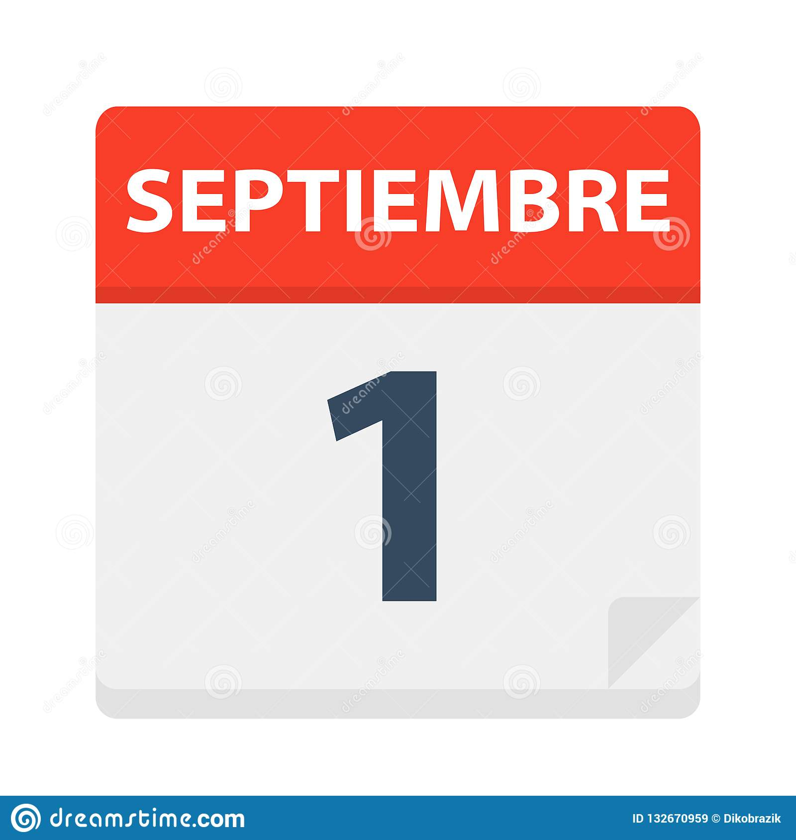 Septiembre 1 - Calendar Icon - September 1. Vector