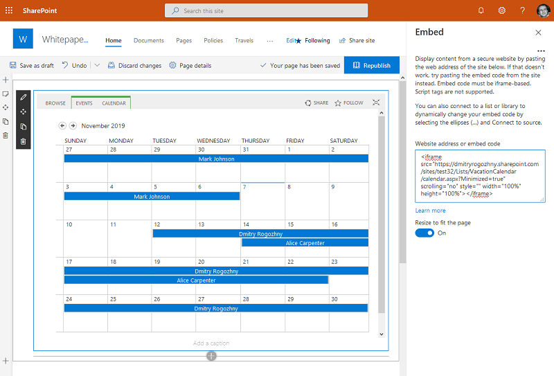 Showing Calendars On Sharepoint Page | Dmitry Rogozhny