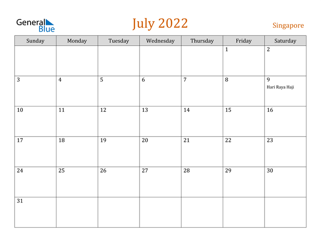Singapore July 2022 Calendar With Holidays