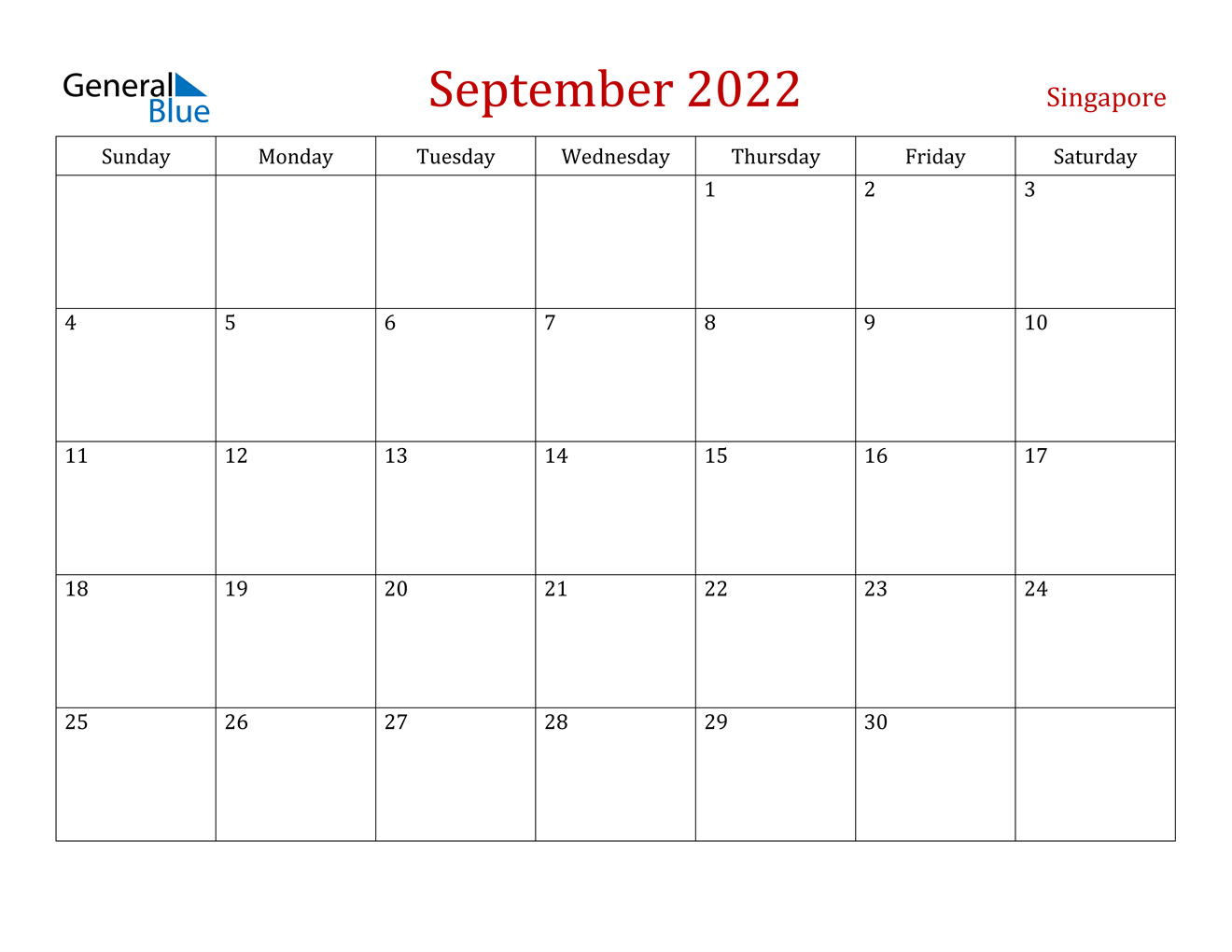 Singapore September 2022 Calendar With Holidays