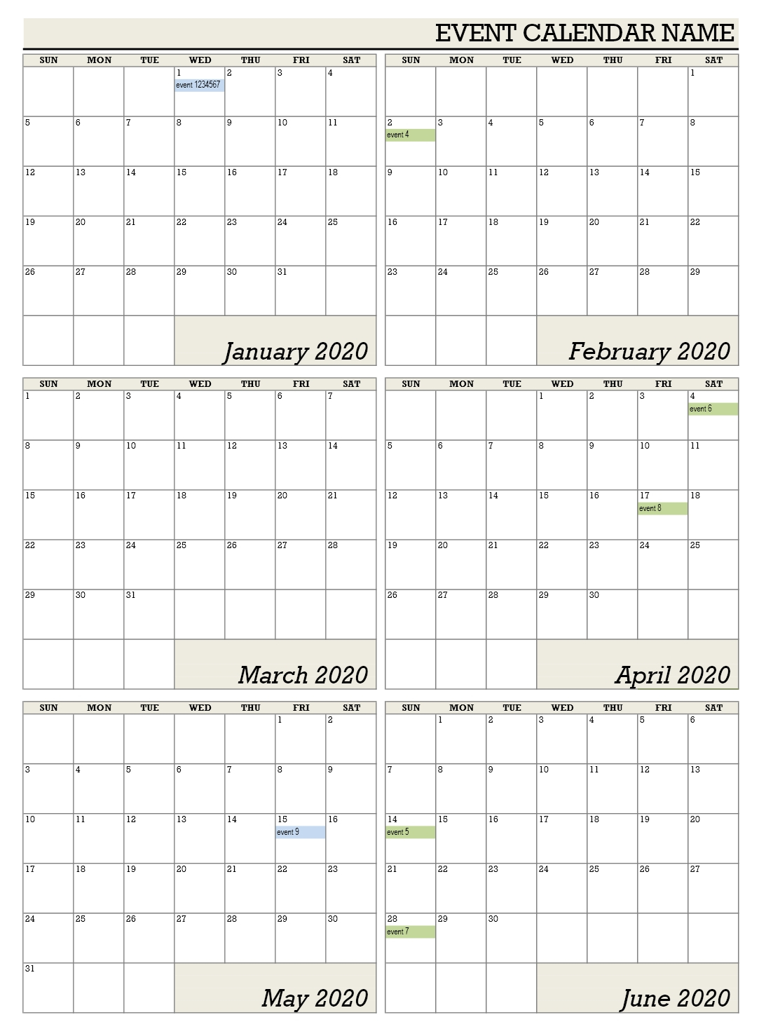 Six-Monthly Calendar