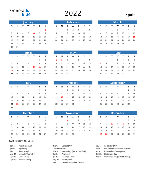 Spain Calendars With Holidays