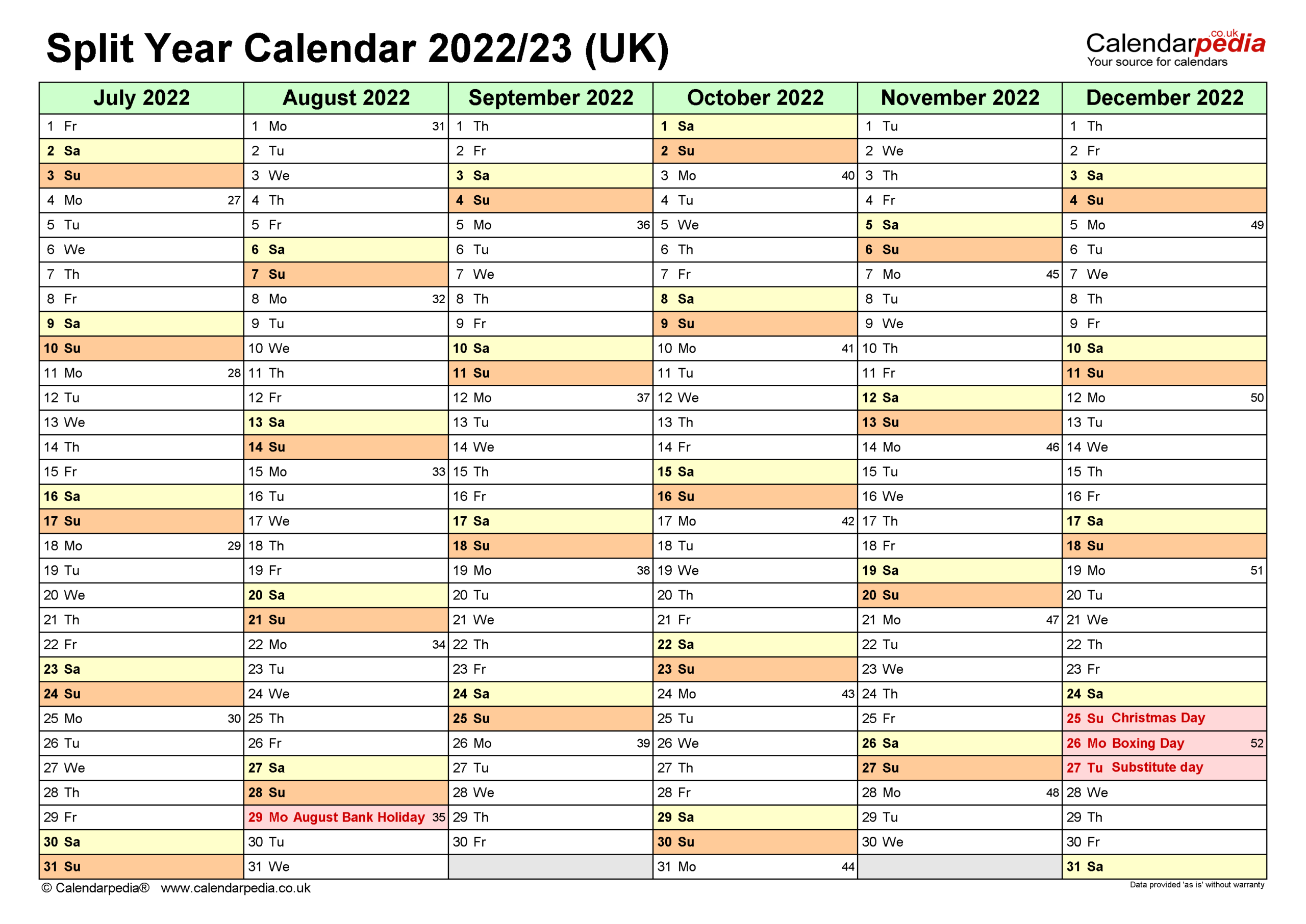 Split Year Calendars 2022/23 Uk (July To June) For Excel