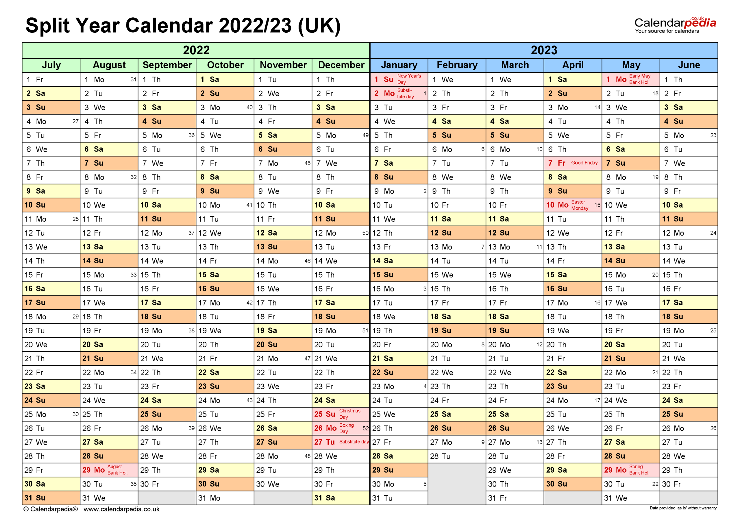 Split Year Calendars 2022/23 Uk (July To June) For Pdf