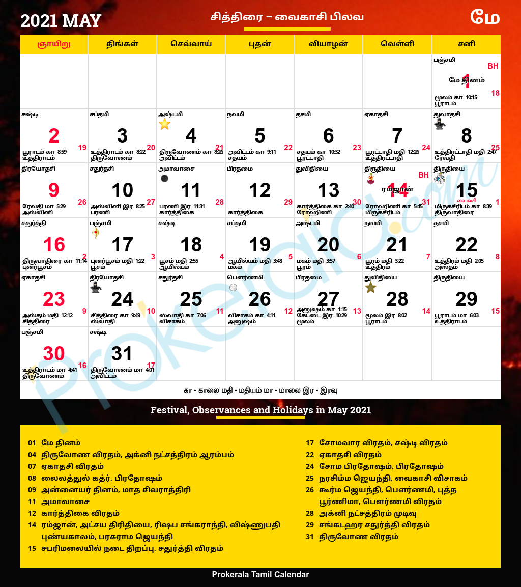 Tamil Calendar 2021 May - Texas Map