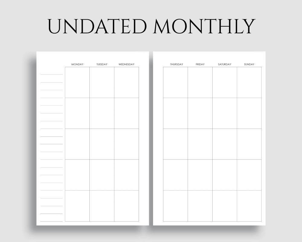 Undated Monthly Calendar, Monday Start - Pt Paper
