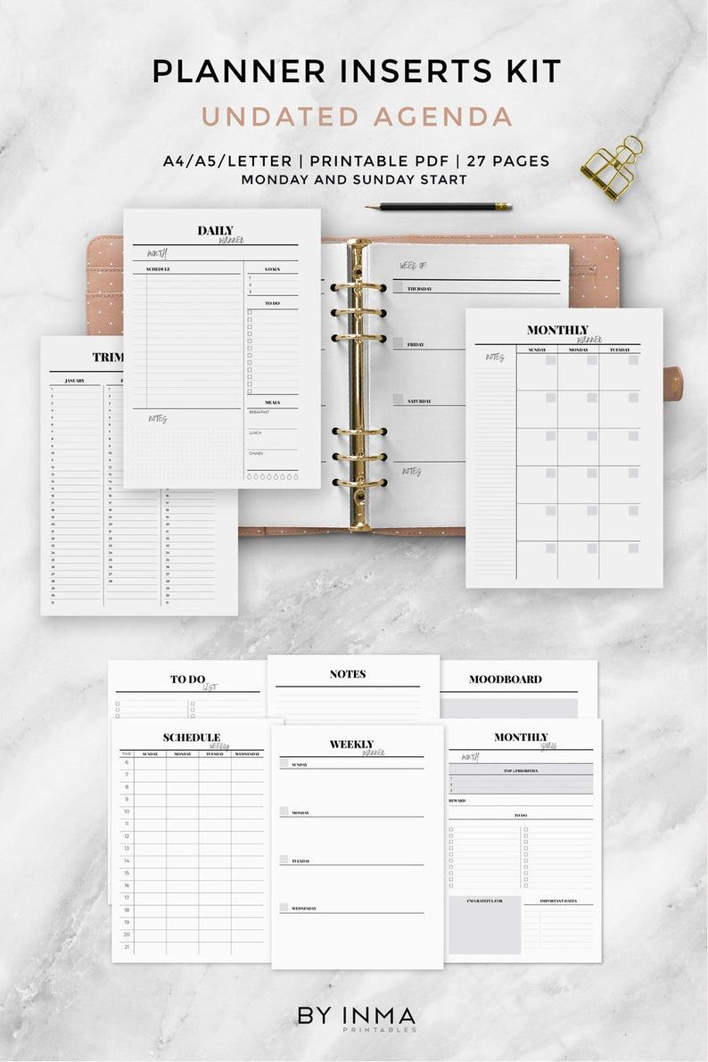 Undated Planner Printable Weekly Planner Daily Planner