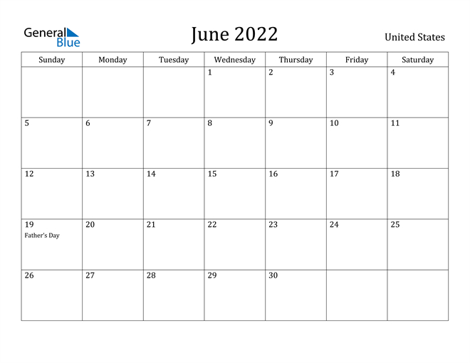United States June 2022 Calendar With Holidays