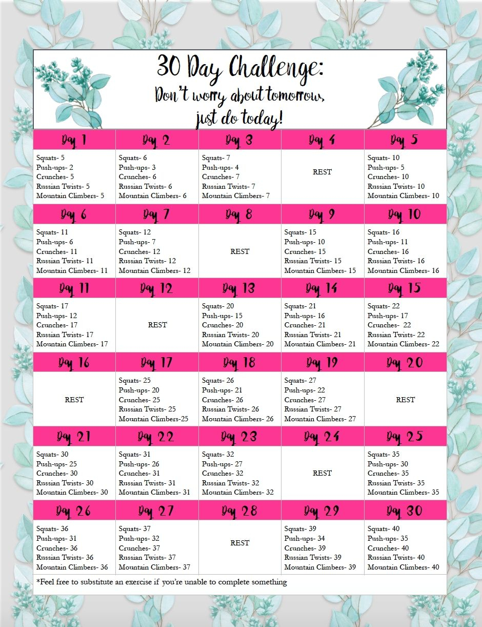 Universal 30 Day Printable Workout Schedule | 30 Day