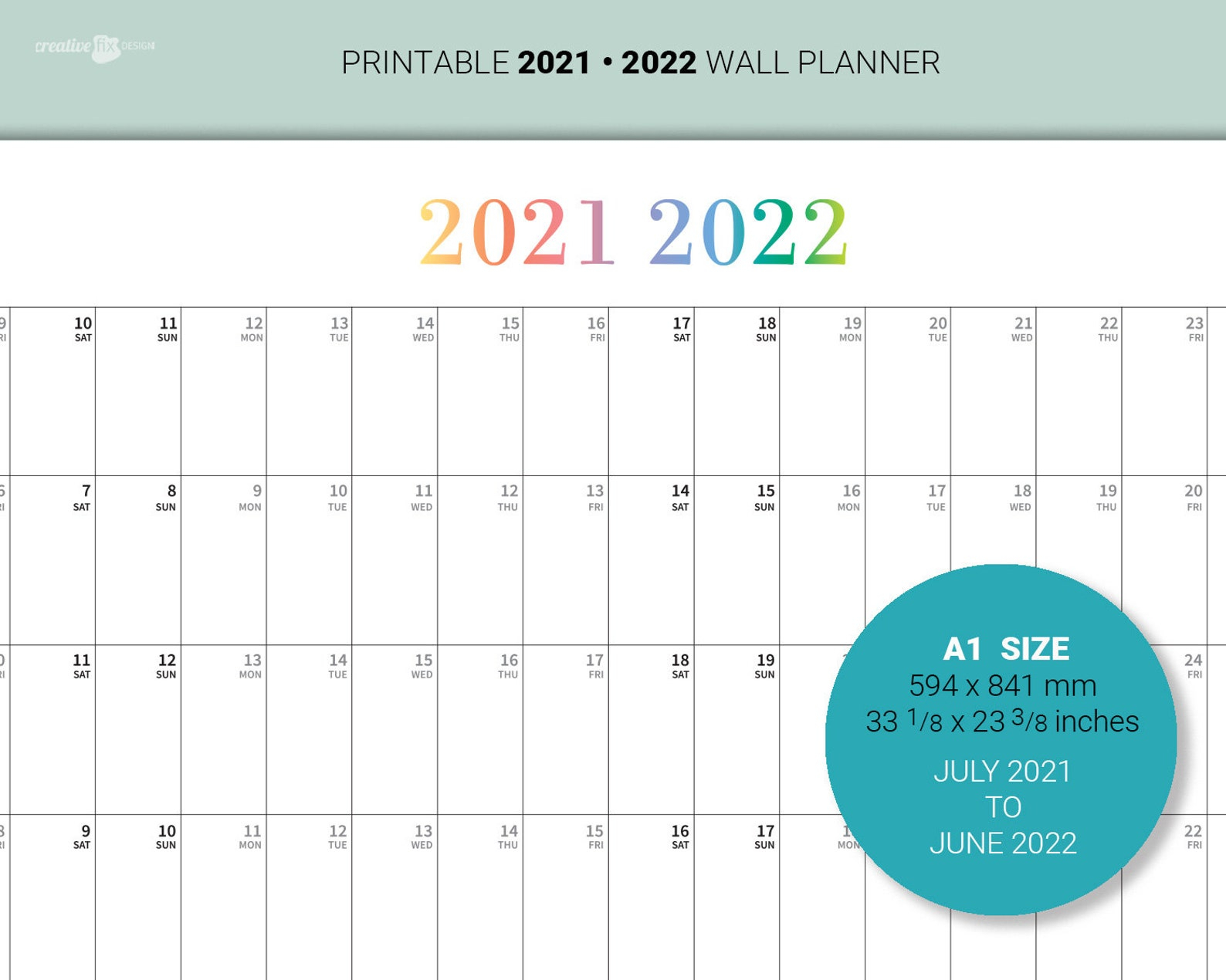 Wall Calendar July 2021 To June 2022. Printable Midyear