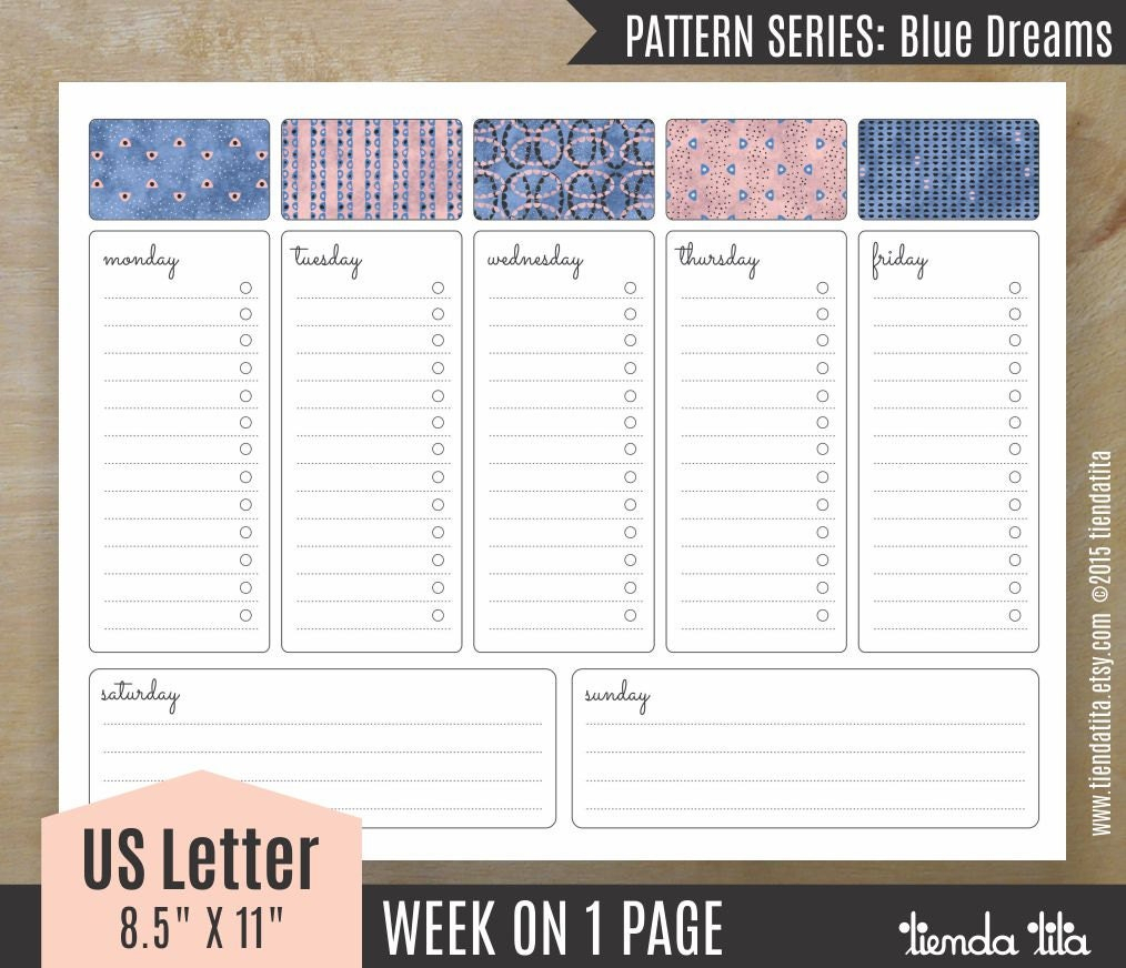 Week At A Glance Desk Planner Printable Blue Dreams Pdf