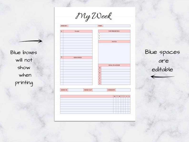 Week At A Glance Printable Weekly Planner Printable Week