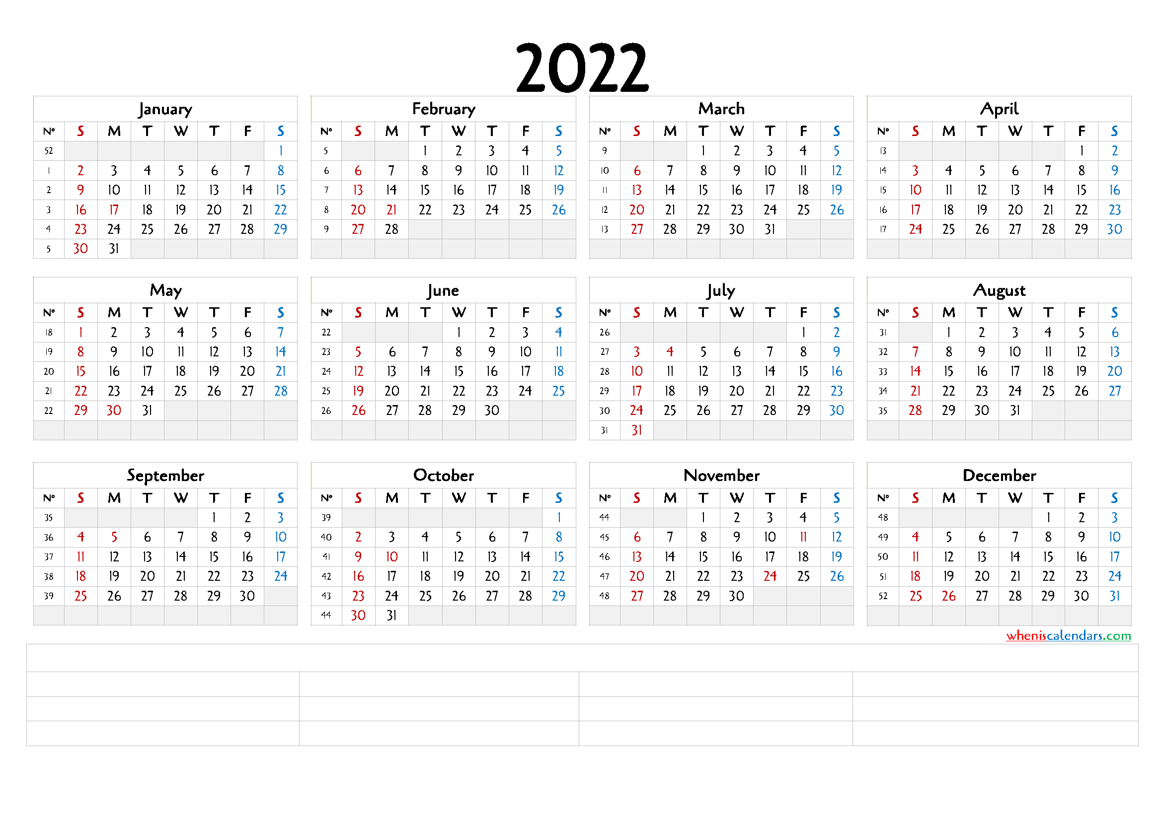 Week Calendar 2022