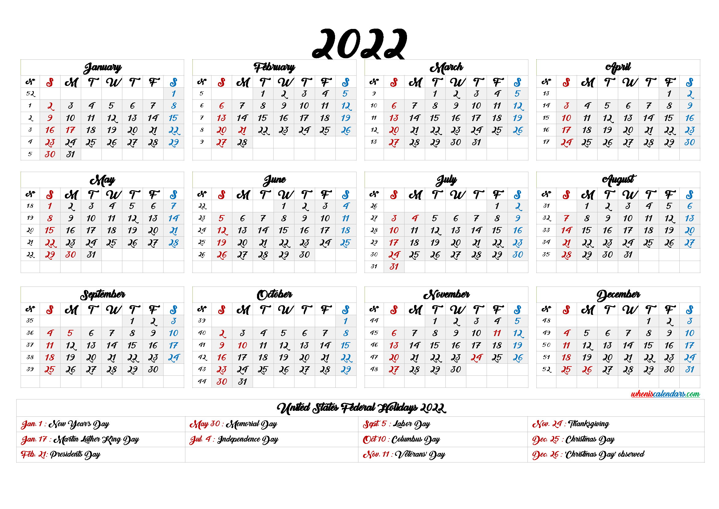 Week Number 2022 Calendar | Example Calendar Printable