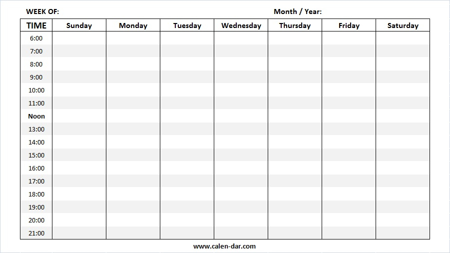 Weekly Calendar Blank Template - Calendar Printable Week