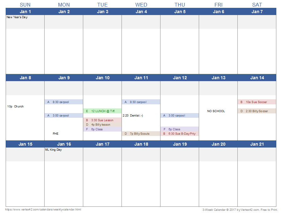 Weekly Calendar Template For Excel