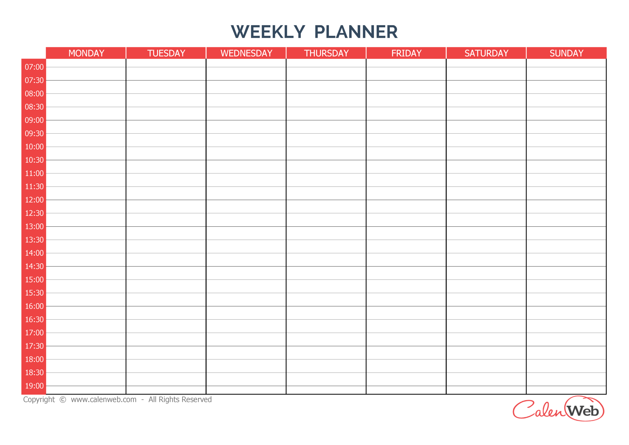 Weekly Planner 7 Days - First Day: Monday A Week Of 7 Days