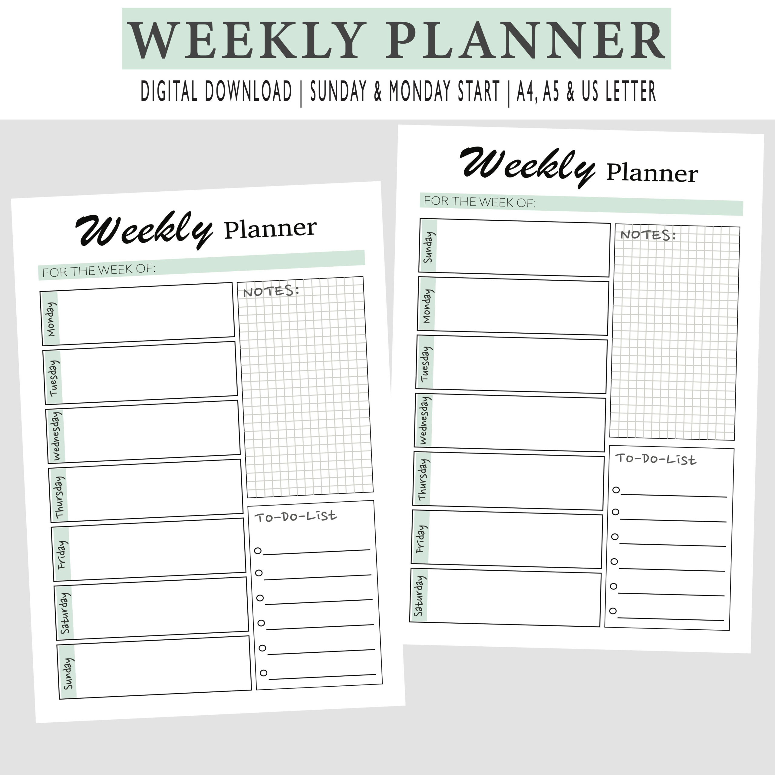 Weekly Planner Printable Planner Minimalist Planner Sunday