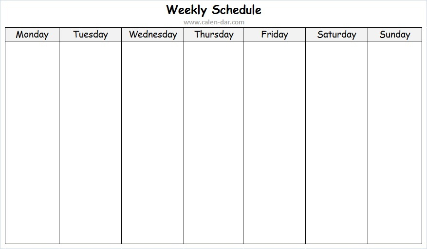 Printable Schedule Template For Week That Starts On Monday | Month ...