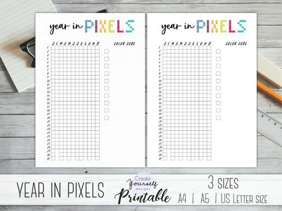 Year In Pixels Printable - Mood Tracker, Bullet Journal