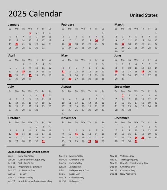 2025 Printable Calendar One Page With U.S. Holidays 2025 Printable Calendar One Page With U.S. Holidays
