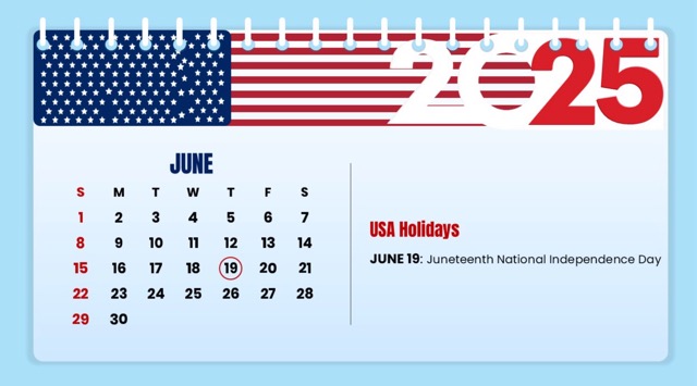 2025 US holiday calendar june Medium