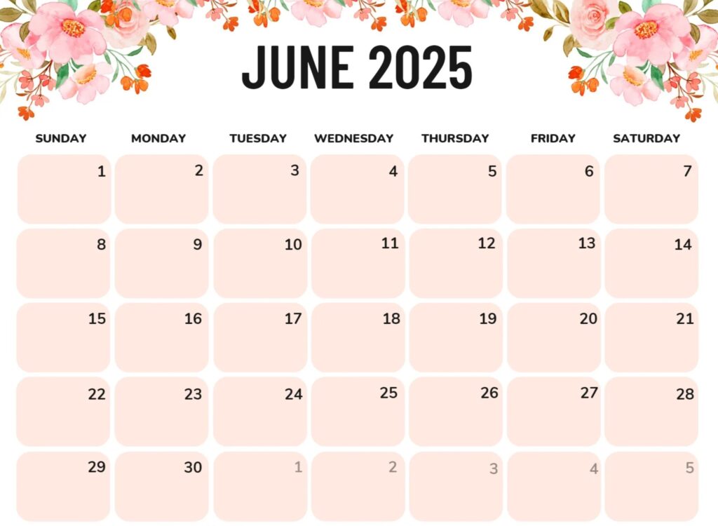 Flower 2025 june calendar 2025