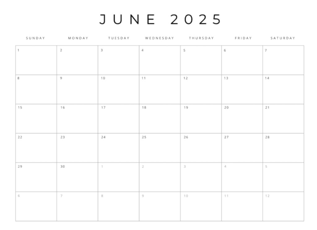 Free 2025 june calendar